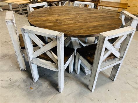 5ft Round Rustic Farmhouse Table With Chairs Single Pedestal Style