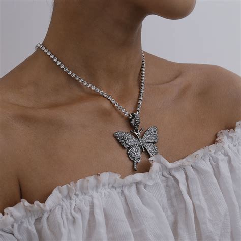 Butterfly Choker Necklace Crystal Silver Gold Handmade Jewelry Lady