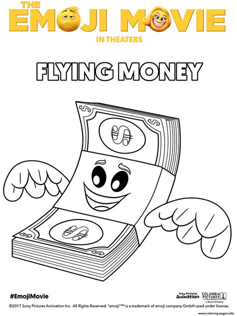 The face of the emoji smiler. Flying Money Emoji Movie Coloring Pages Printable