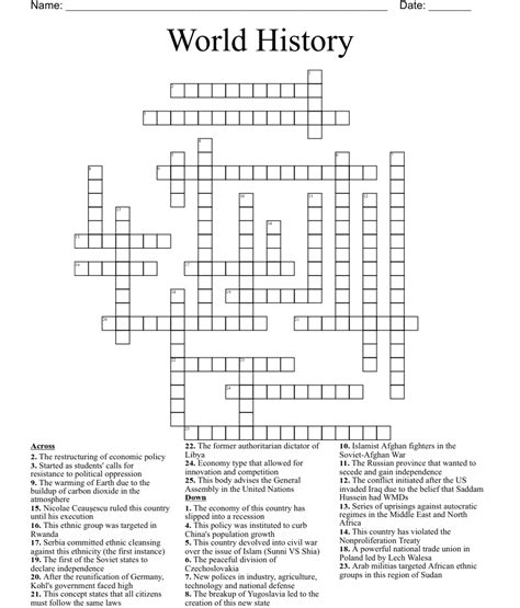 World History Crossword Wordmint