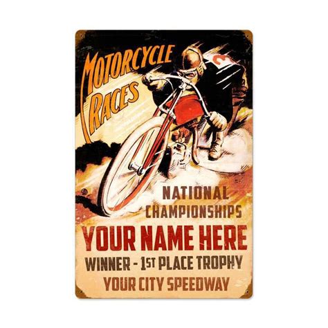 Vintage Motorcycle Races Metal Sign Personalized 16 X 24 Inches