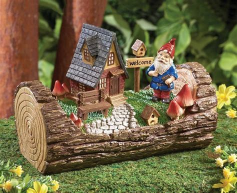 Miniature Gnome House In Tree Trunk Garden Decor Gnome House