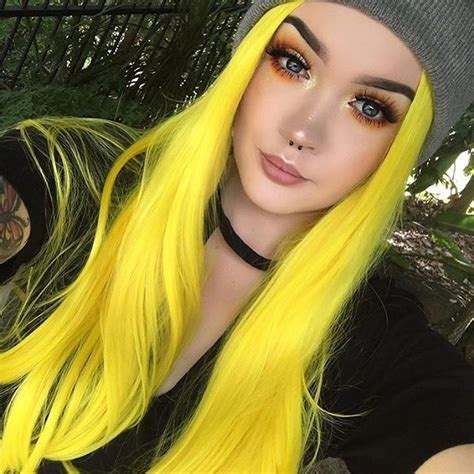 Glowstix Bright Yellow Long Straight Synthetic Lace Front Wig Tone