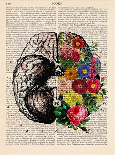 Flowers Brain Vintage Book Print Art Wall Decor Wall Art Decorative Art