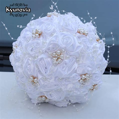 Kyunovia Elegant White Wedding Bridal Bouquet Silk Rose Holding Toss