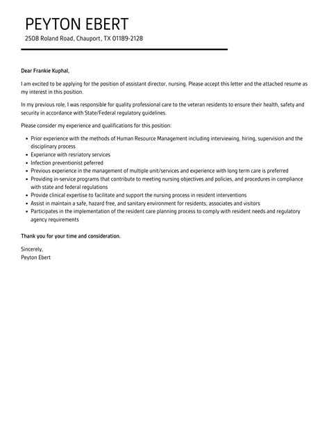 Assistant Director Nursing Cover Letter Velvet Jobs