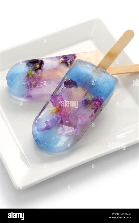 Homemade Edible Flower Ice Pop Popsicle Isolated On White Background