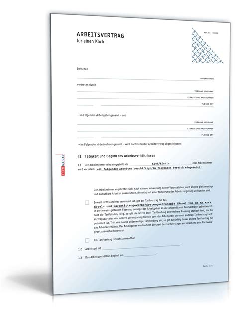 Muster für einen rechtsgültigen kaufvertrag in österreich. Arbeitsvertrag Koch | Rechtssicheres Muster zum Download
