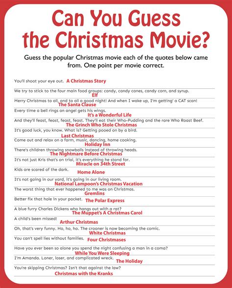 Holiday Movie Trivia Questions And Answers Printables