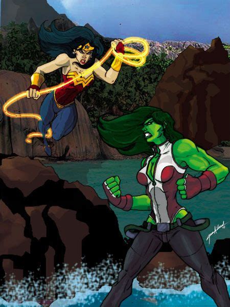 Wonder Woman V She Hulk By J On Deviantart Marvel Dccomics Marvel N Dc