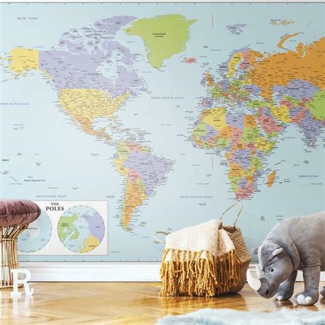 World Map Educational Mural Peel And Stick Wallpaper Roommates Decor