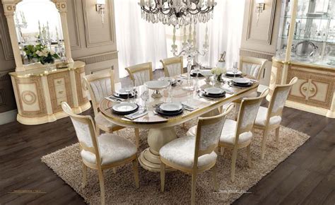Aida Dining Room Set In Beige And Gold Finish Made In Italy