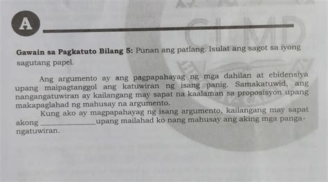 Gawain Sa Pagkatuto Bilang 5 Punan Ang Patlang Isulat Ang Sagot Sa