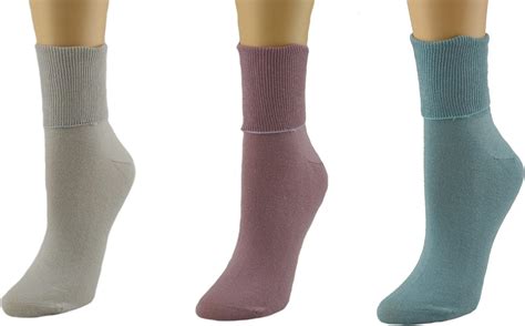 Sierra Socks Womens Diabetic 100 Cotton Ankle Turn Cuff 3 Pair Pack