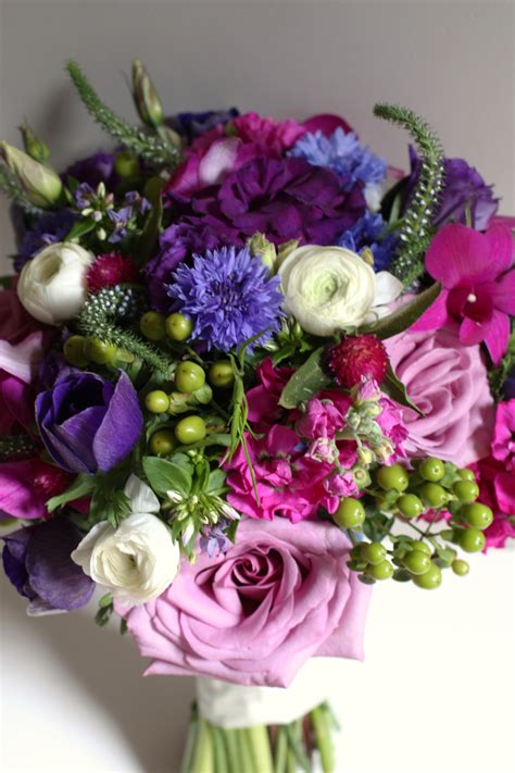 Jewel Toned Purple Fuchsia And Blue Bridal Bouquet Blush Floral Design