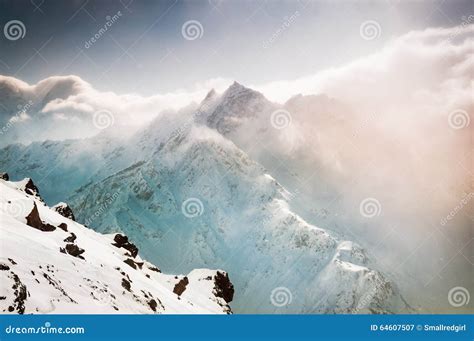 Beautiful Winter Landscape With Snow Covered Mountains Stock Image