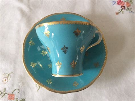 Superb Aynsley Teacup And Saucer Turquoise Fleur De Lis Etsy Fleur De Lis Tea Cups Aynsley