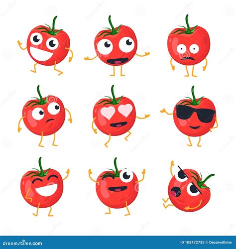 Funny Tomato Vector Isolated Cartoon Emoticons Cute Emoji Set With A