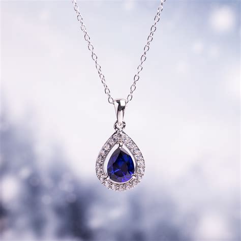 Ct Tgw Created Blue And White Sapphire Drop Necklace In Blue Mm
