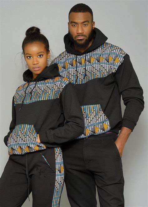 Folami Unisex African Print Hooded Sweatshirt Blueorange Triangles