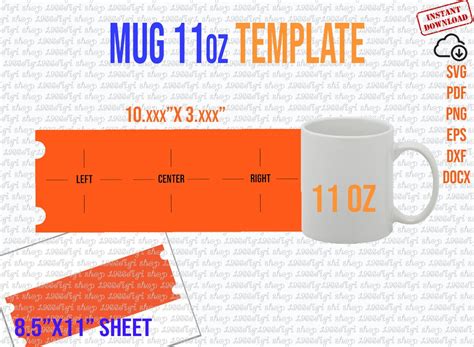 Mug 11oz Template 11 Oz Mug Template For Sublimation Full Etsy Australia