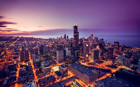 Chicago Skyline Aerial View At Dusk Wayfarer