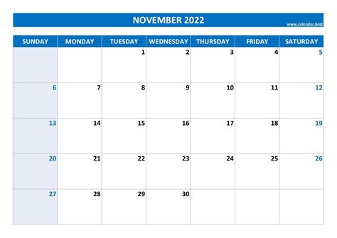 November Calendar 2022 Template Qualads