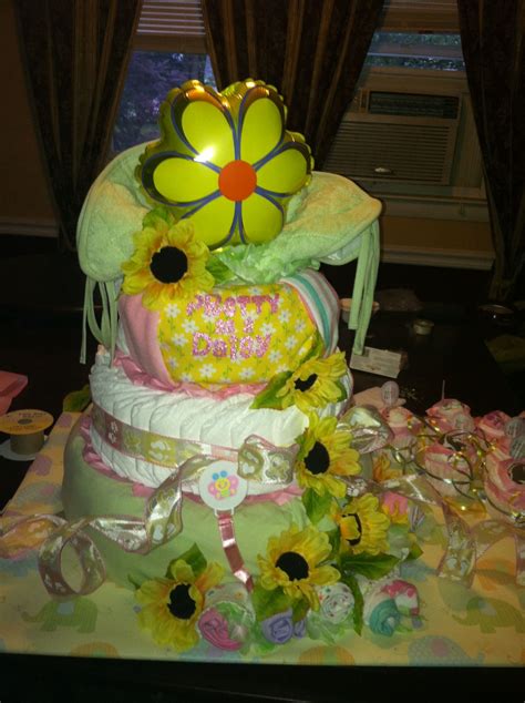 Flower Themed Diaper Cake And Cupcakes For Baby Shower Baby Shower
