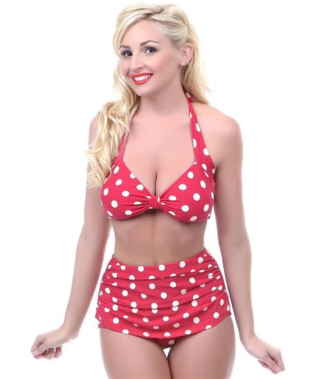 Vintage Inspired Swimsuit 50s Style Red Polka Dot Bikini I Like My