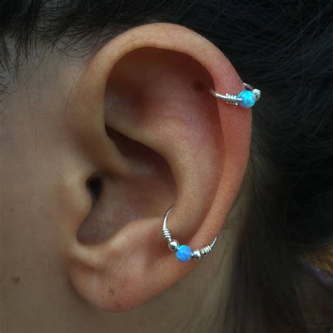 Helix Piercing Opal Earring Hoop Tragus Earring Forward Etsy Uk