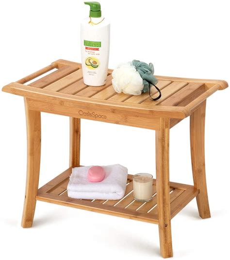 Oasisspace Bamboo Shower Bench 24 Waterproof Shower Chair With