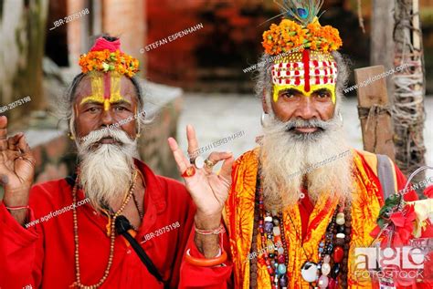 Holy Men Sadhus With Painted Faces And Long Beards Durbar Square