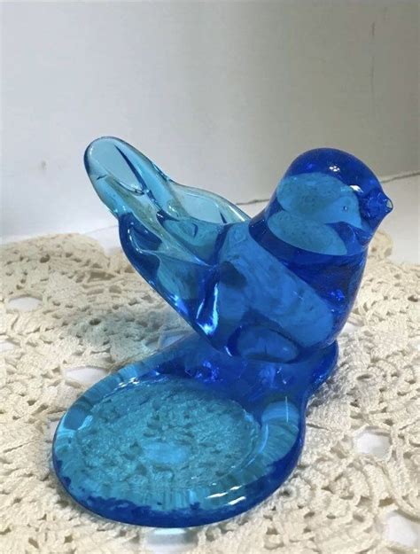 Signed Leo Ward Bluebird Of Happiness Blue Glass Figurine Votive Holder By Vintagetonowbyshari