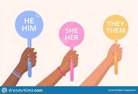 Hands Holding Signs With Gender Pronouns Vector Illustration 261247960