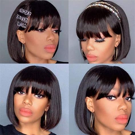 Stylish Black Bob Wig With Bangs For Women