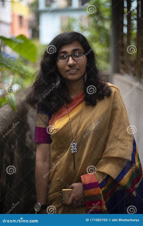 Portrait Of Young And Attractive Indian Bengali Brunette Woman In