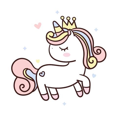 Cute Unicorn Wearing Princess Crown Premium Vector