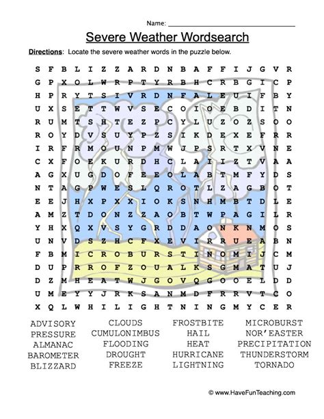 Severe Weather Word Search Worksheet Have Fun Teaching