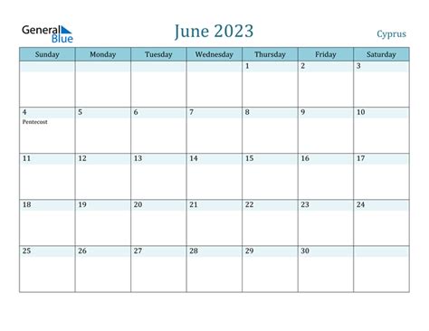 June 2023 Calendar With Cyprus Holidays