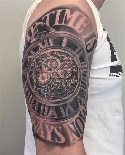 Mechanical Clock Tattoo On Right Half Sleeve Tattoo For Son Tattoos