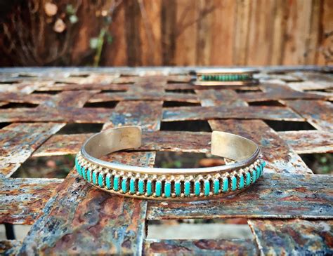 Signed Zuni Jewelry Turquoise Cuff Bracelet Native American Jewelry Needlepoint Jewelry