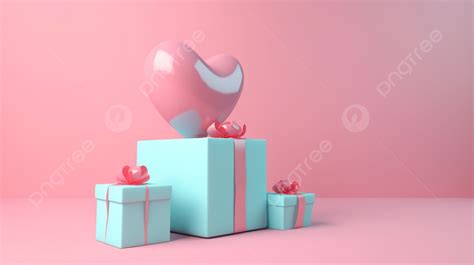 Valentine S Day Present Concept With Blue And Pink Heart Background 3d