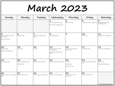 March 2023 With Holidays Calendar