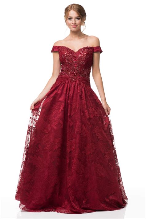 Burgundy Off Shoulder Prom Dress Ball Gown Shangri La