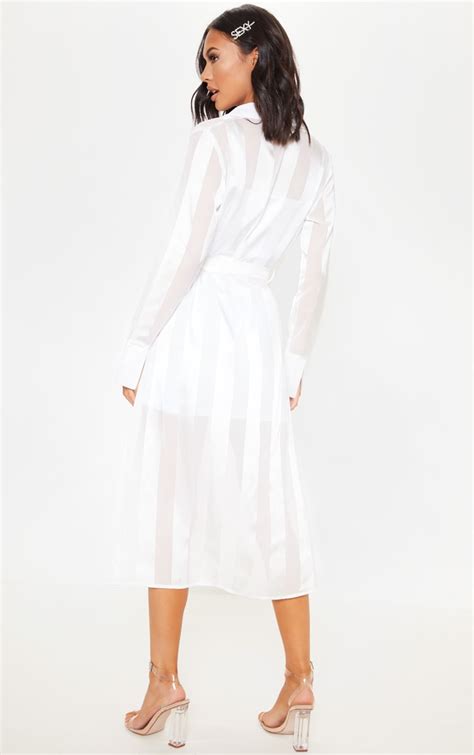 White Satin Midi Shirt Dress Dresses Prettylittlething Ca