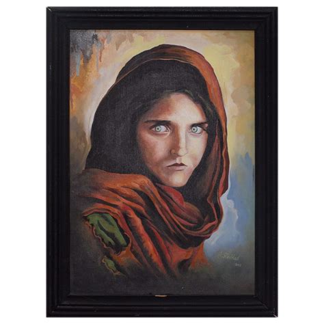 Portrait Painting Of Sharbat Gul Famous Afghan Girl Wall Art