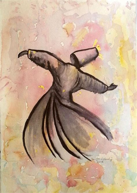 Sufi Whirling Dervish Original Watercolor Painting Mevlana Art