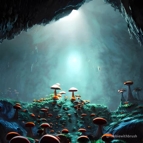 A Cave Full Of Glowing Mushrooms Glowing Mushrooms Fungi Art