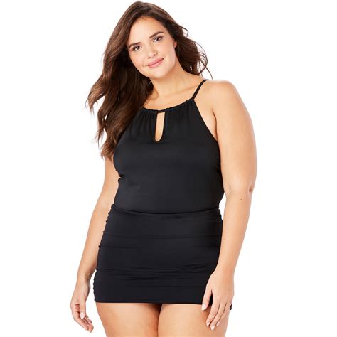 swim 365 swim 365 women s plus size keyhole halter swim dress with slits swimsuit walmart