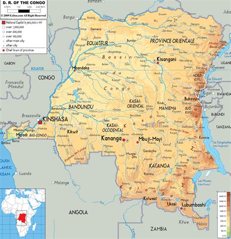 Physical Map Of Democratic Republic Of Congo Ezilon Maps